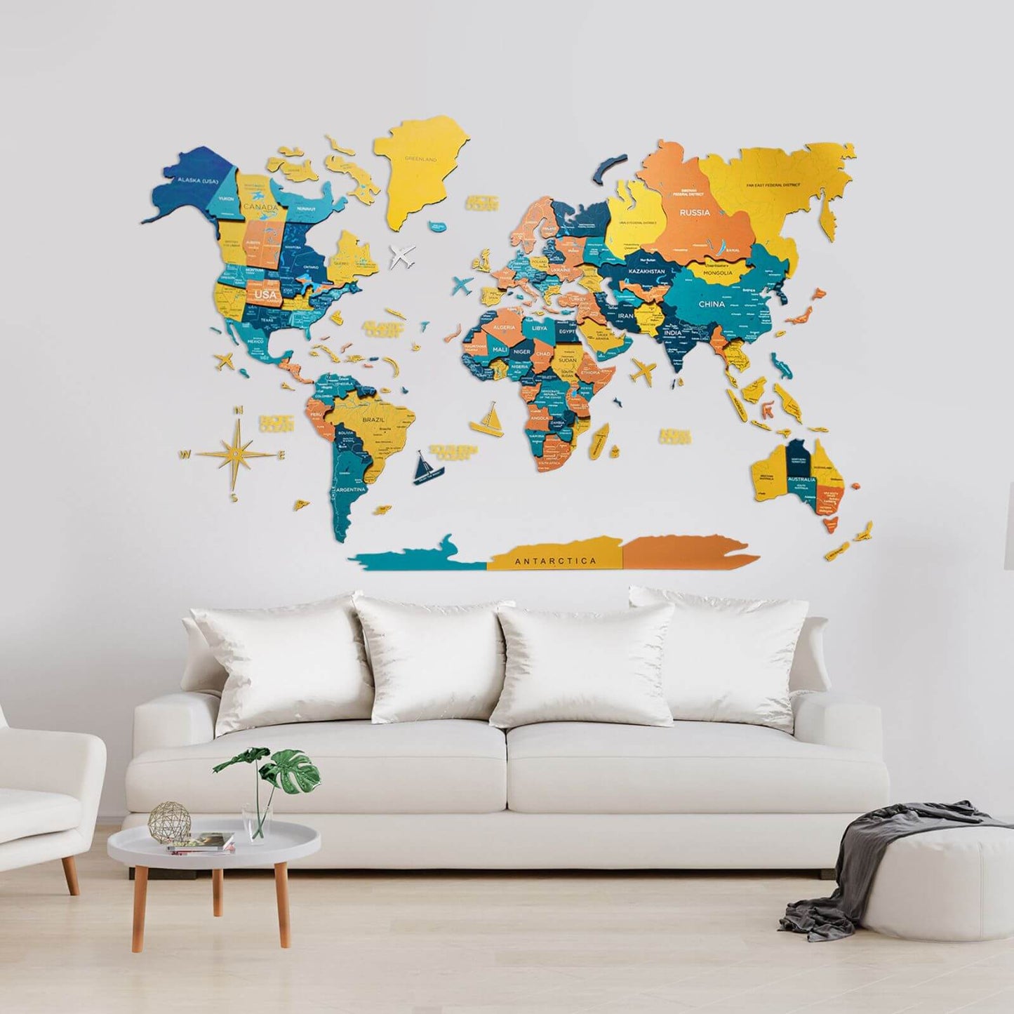 3D Wooden Luminous World Map Wall Art - Indie