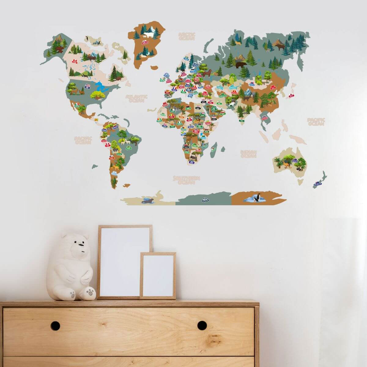 Wooden Kids World Map Wall Art