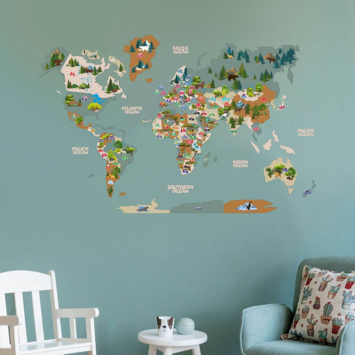 Wooden Kids World Map Wall Art