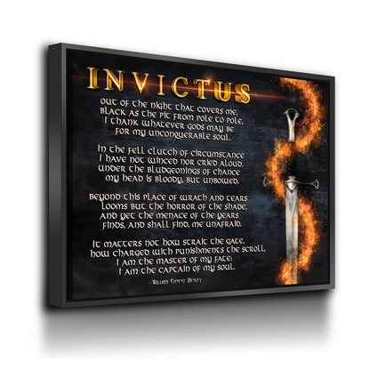 Invictus poem canvas wall art by William Ernest Henley, inspirational quote, framed and ready to hang