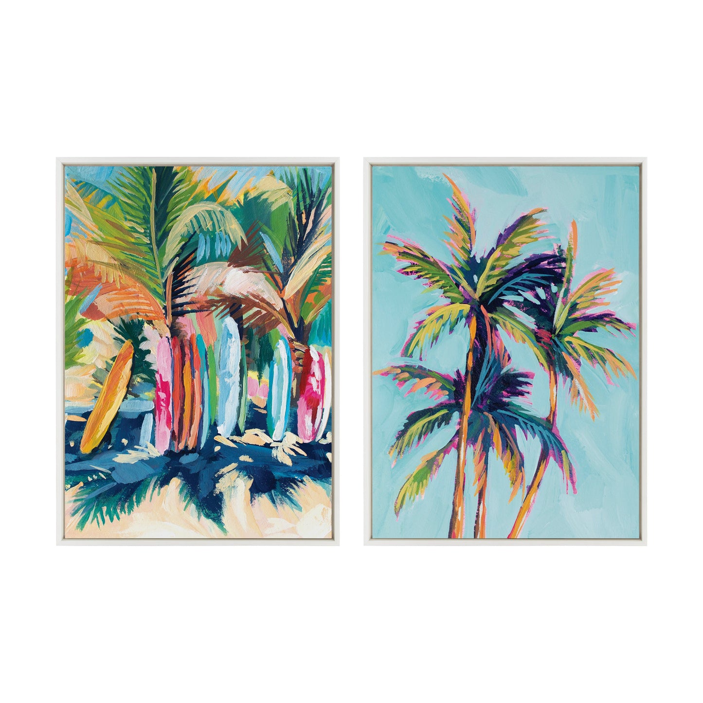 Surf and Sand Tropical Palms Framed Canvas Wall Art Set