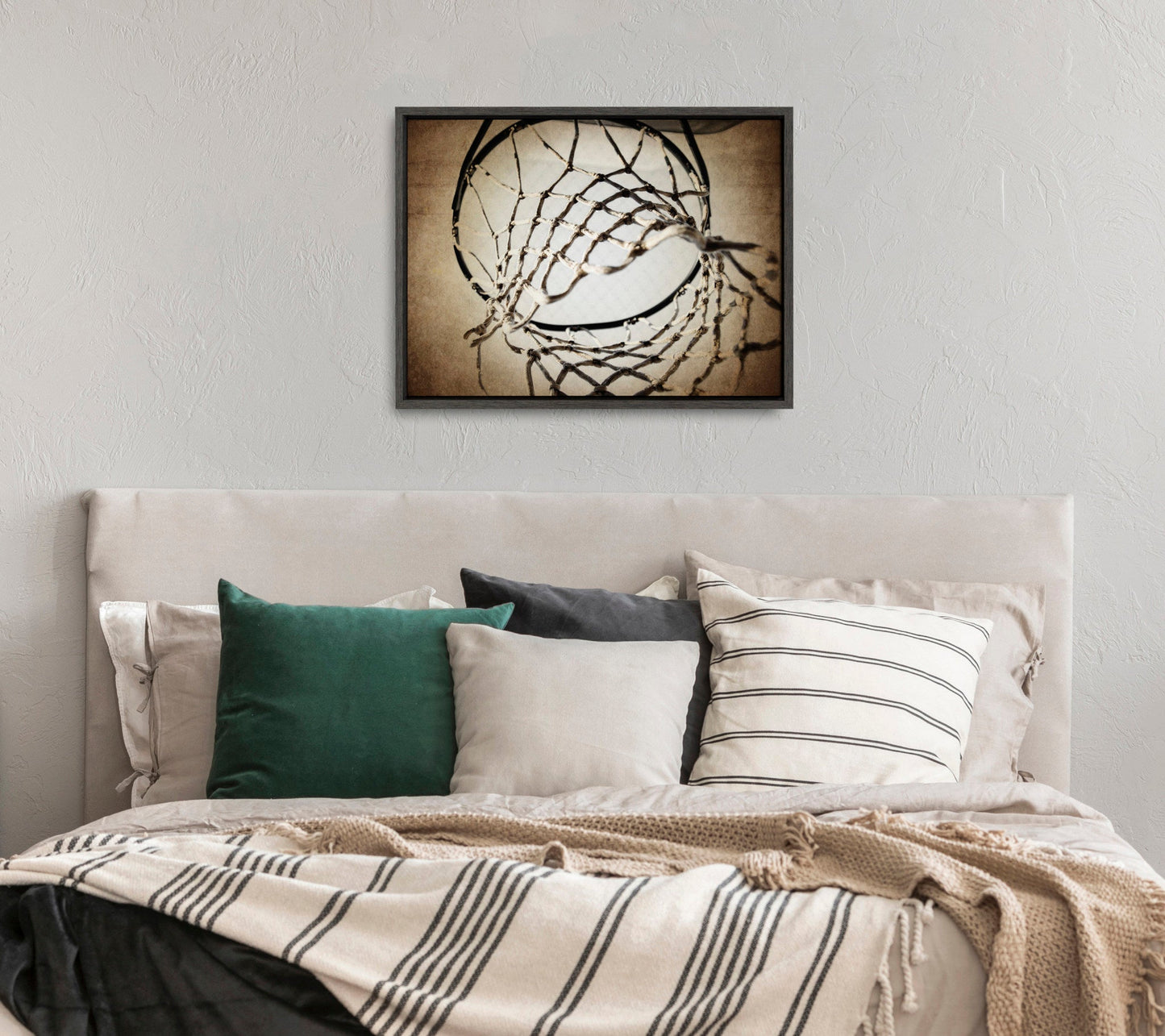 Vintage Basketball Net Framed Canvas Wall Art