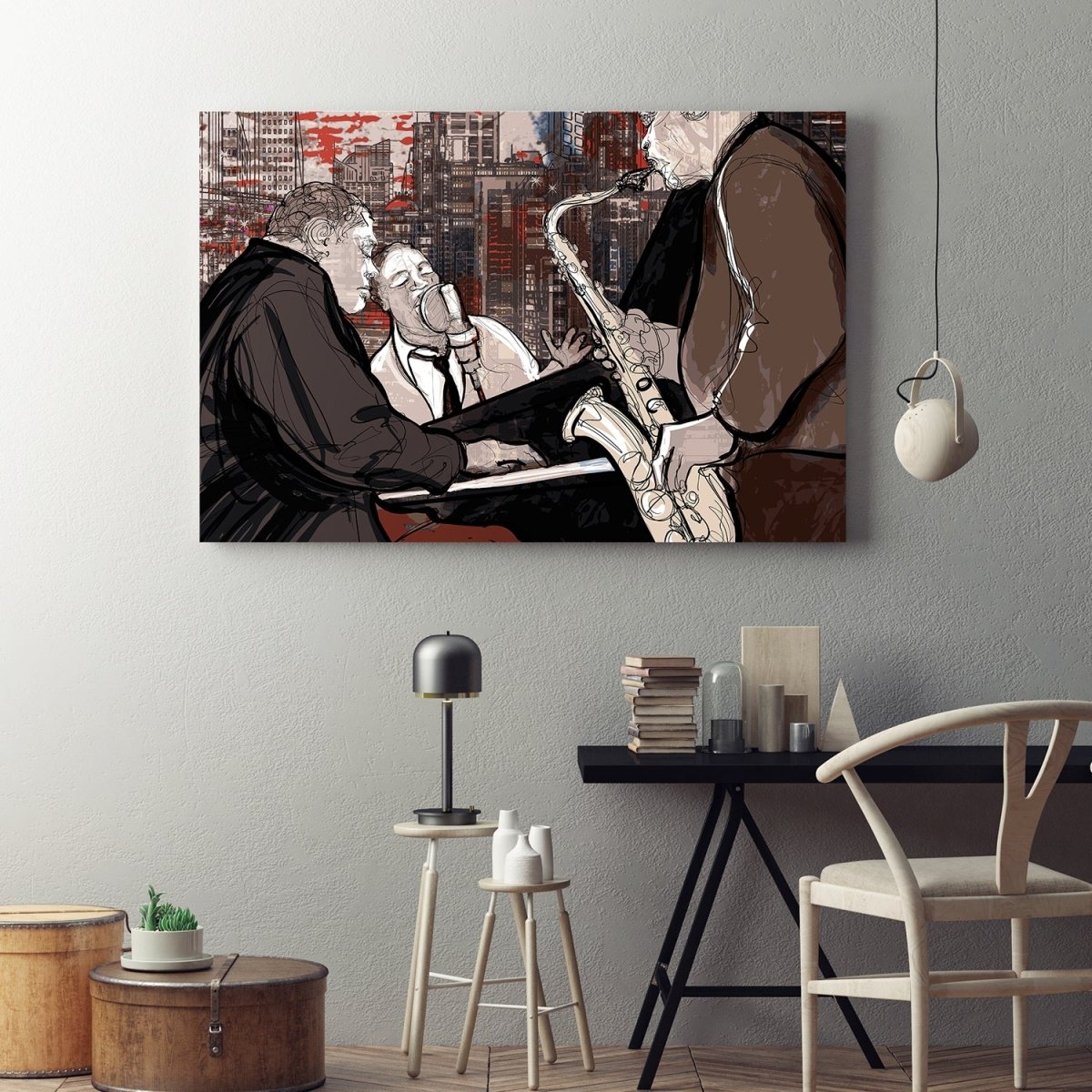 Jazz Trio Musicians Abstract Canvas Wall Art