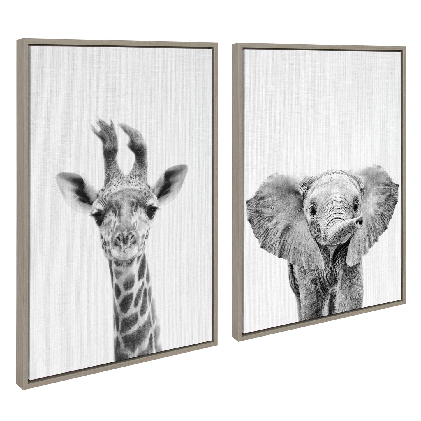Baby Giraffe and Elephant Framed Canvas Art Set
