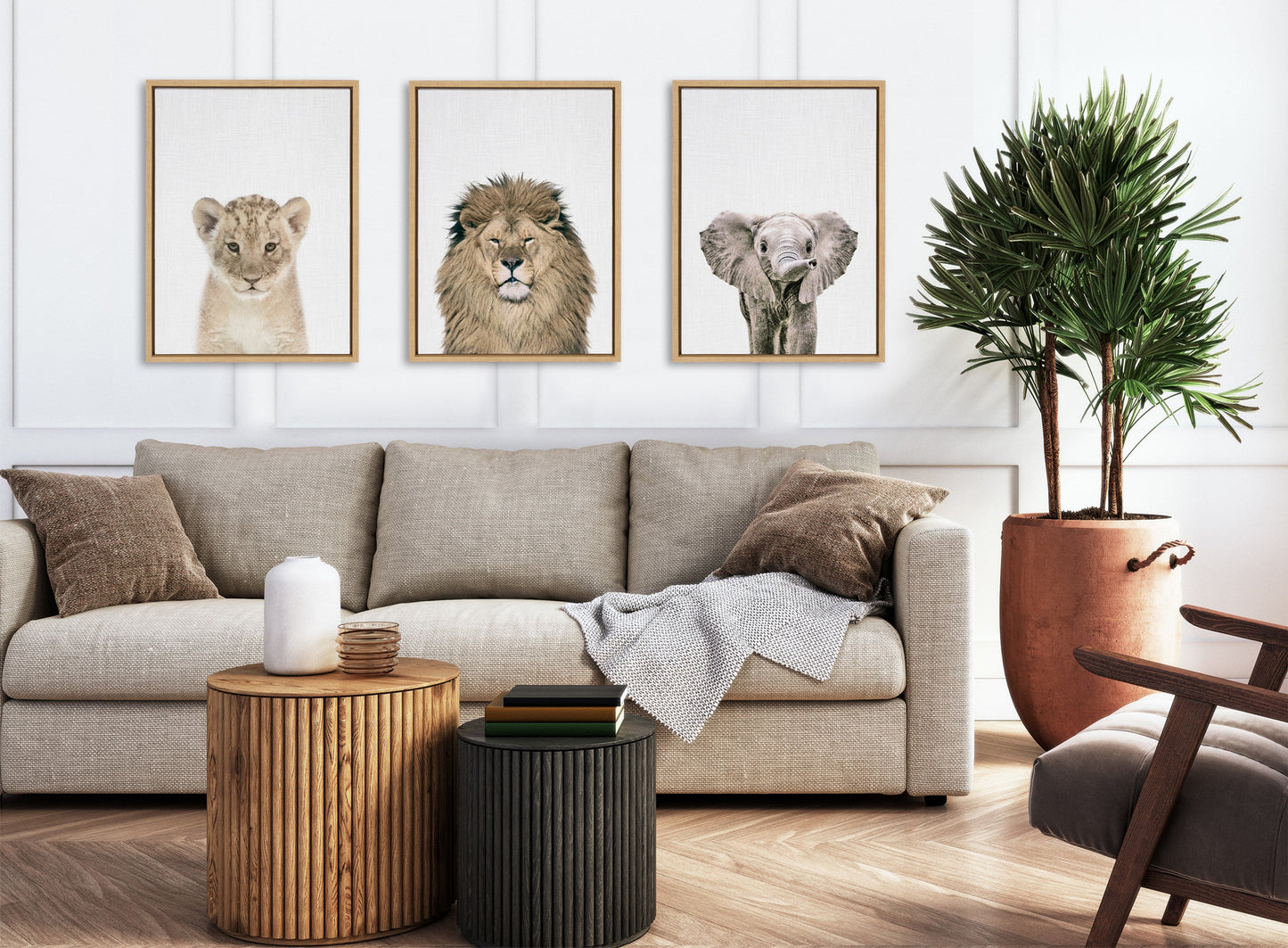 Sylvie Baby Lion Color Framed Canvas by Simon Te of Tai Prints