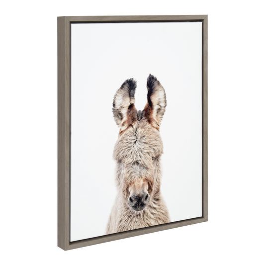 Framed canvas portrait of a soft-eared burro donkey for farmhouse wall decor