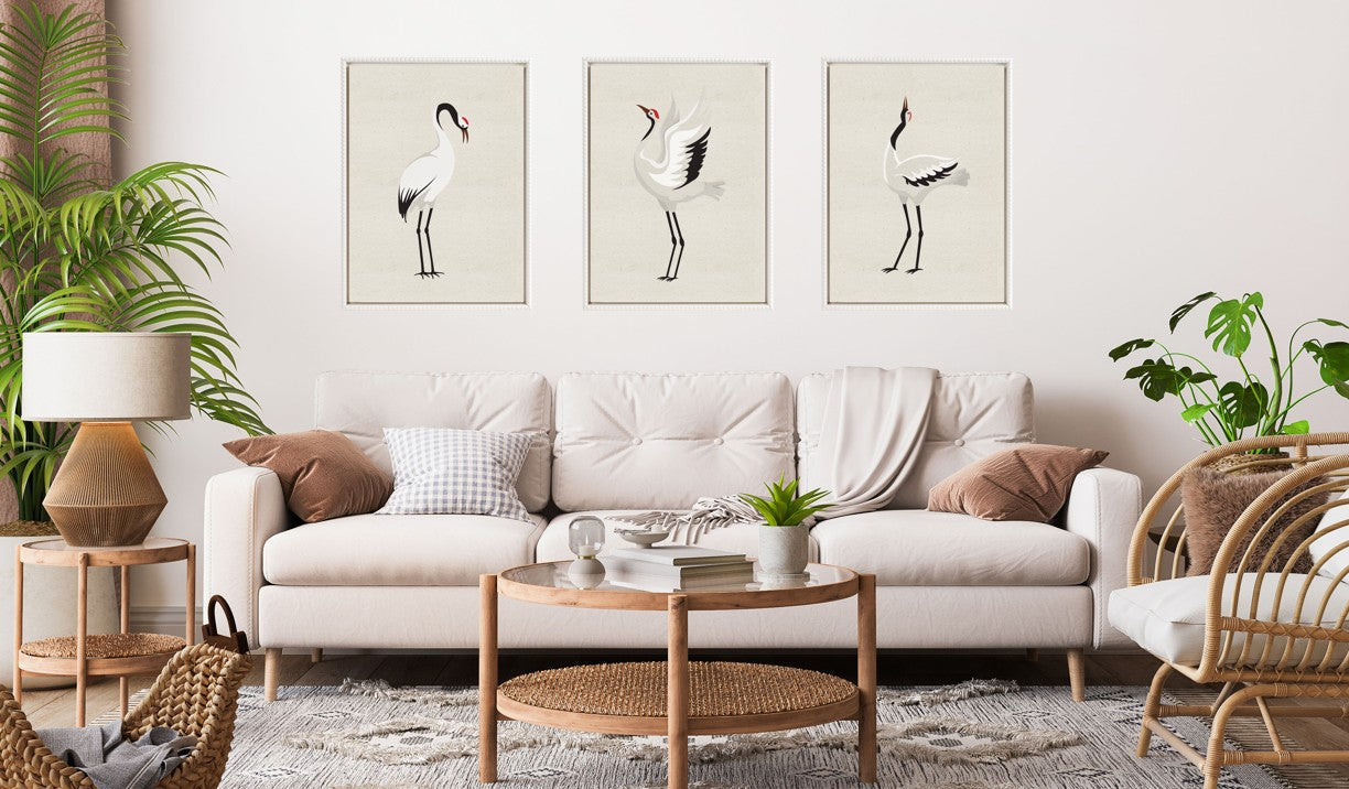 Japanese Crane Bird Framed Canvas Art Set