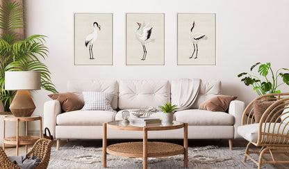 Japanese Crane Bird Framed Canvas Art Set