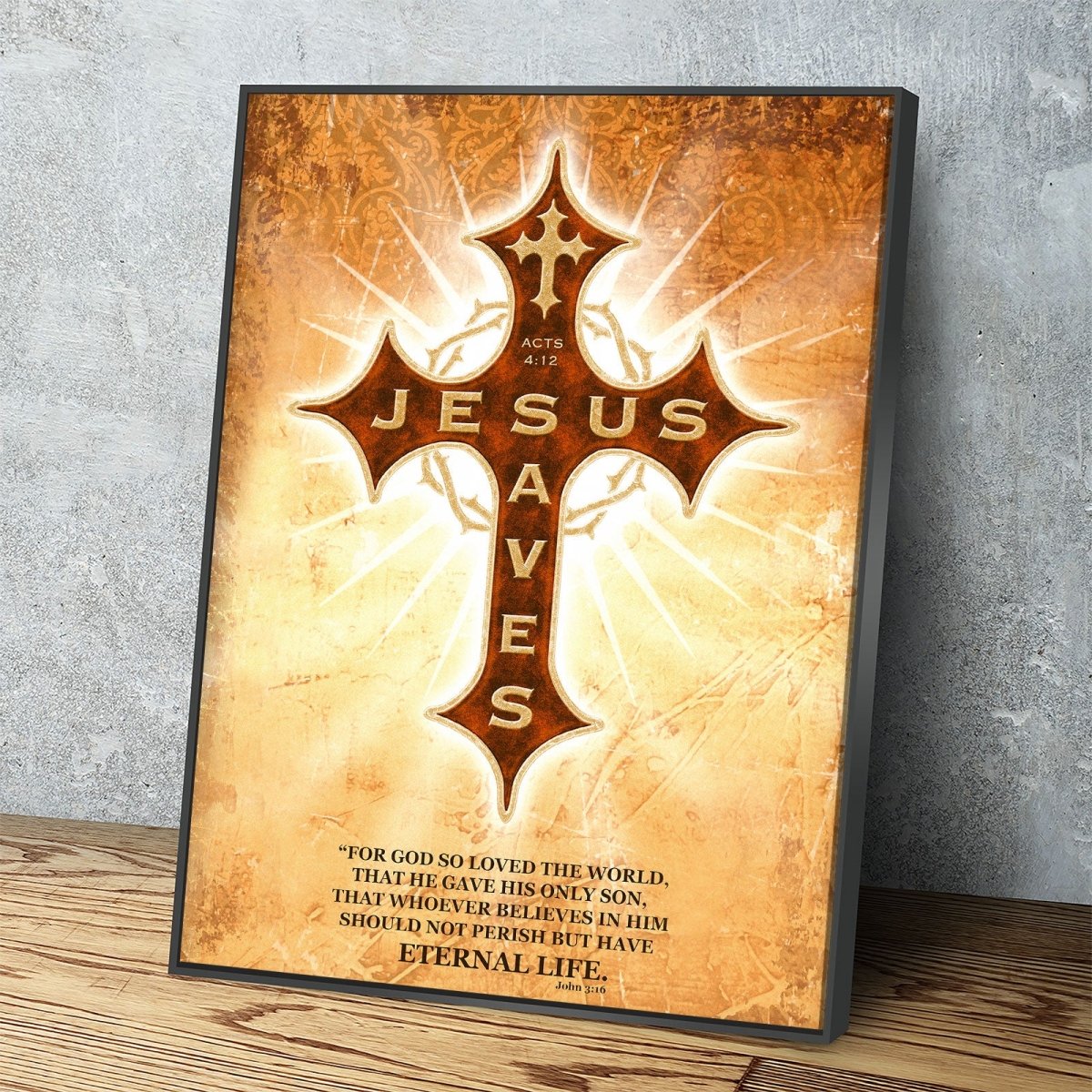 Jesus Saves scripture canvas wall art, Acts 4:12 John 3:16