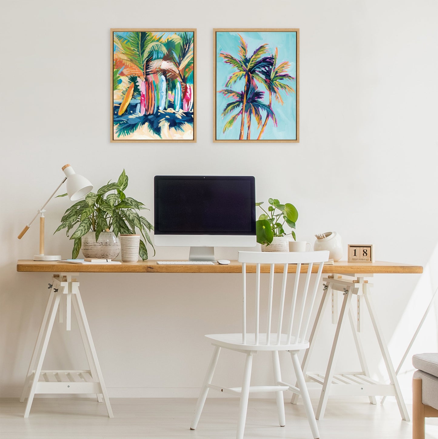 Surf and Sand Tropical Palms Framed Canvas Wall Art Set