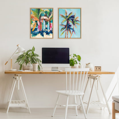 Sylvie Surf and Sand and Tropical Palms Study Framed Canvas Art Set by Rachel Christopoulos