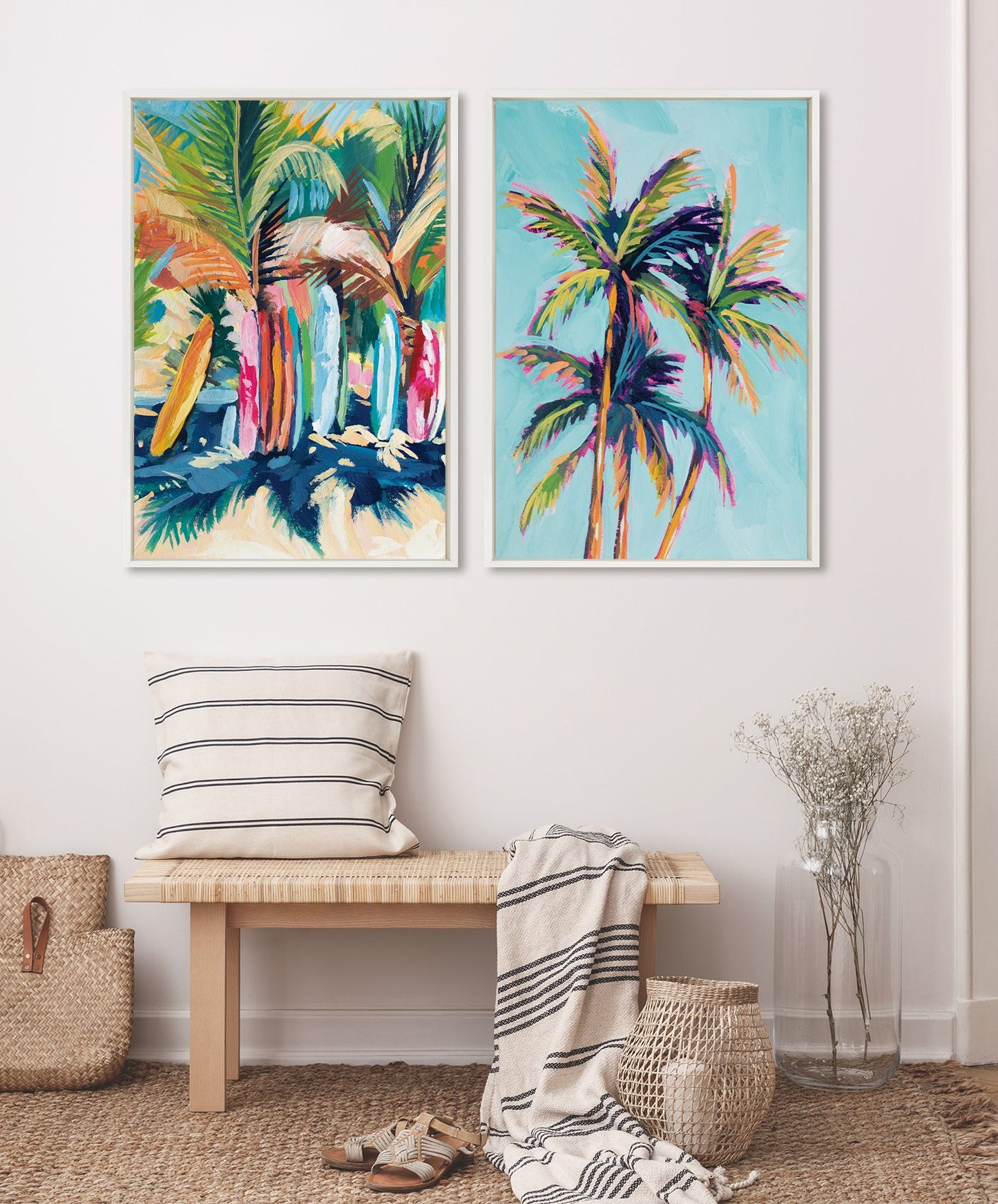 Surf and Sand Tropical Palms Framed Canvas Wall Art Set