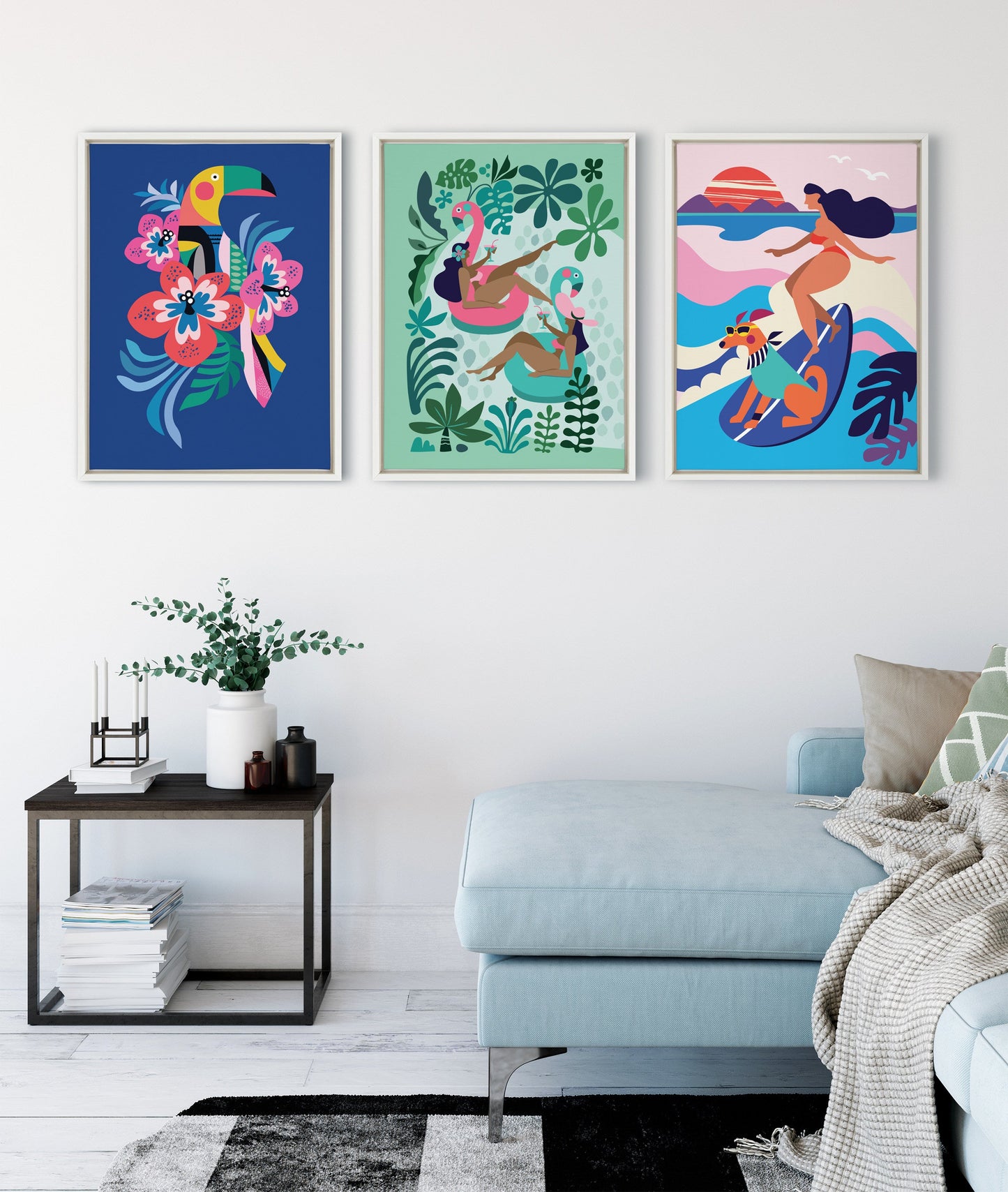 Sylvie Mid Century Modern Surf Dog Framed Canvas by Rachel Lee of My Dream Wall
