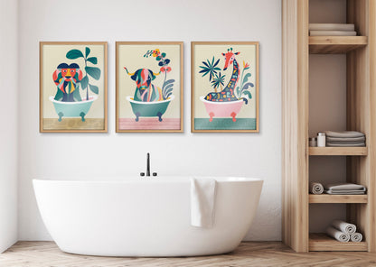 Blake Mid Century Modern Lion in Bathtub Framed Printed Glass by Rachel Lee of My Dream Wall