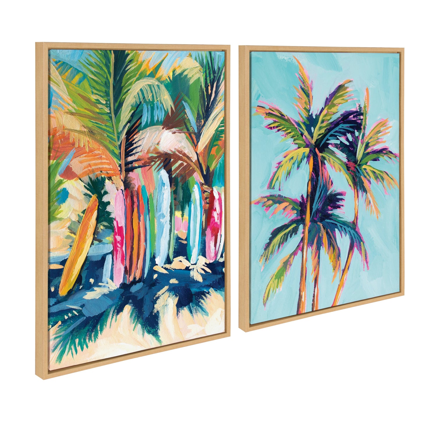 Surf and Sand Tropical Palms Framed Canvas Wall Art Set