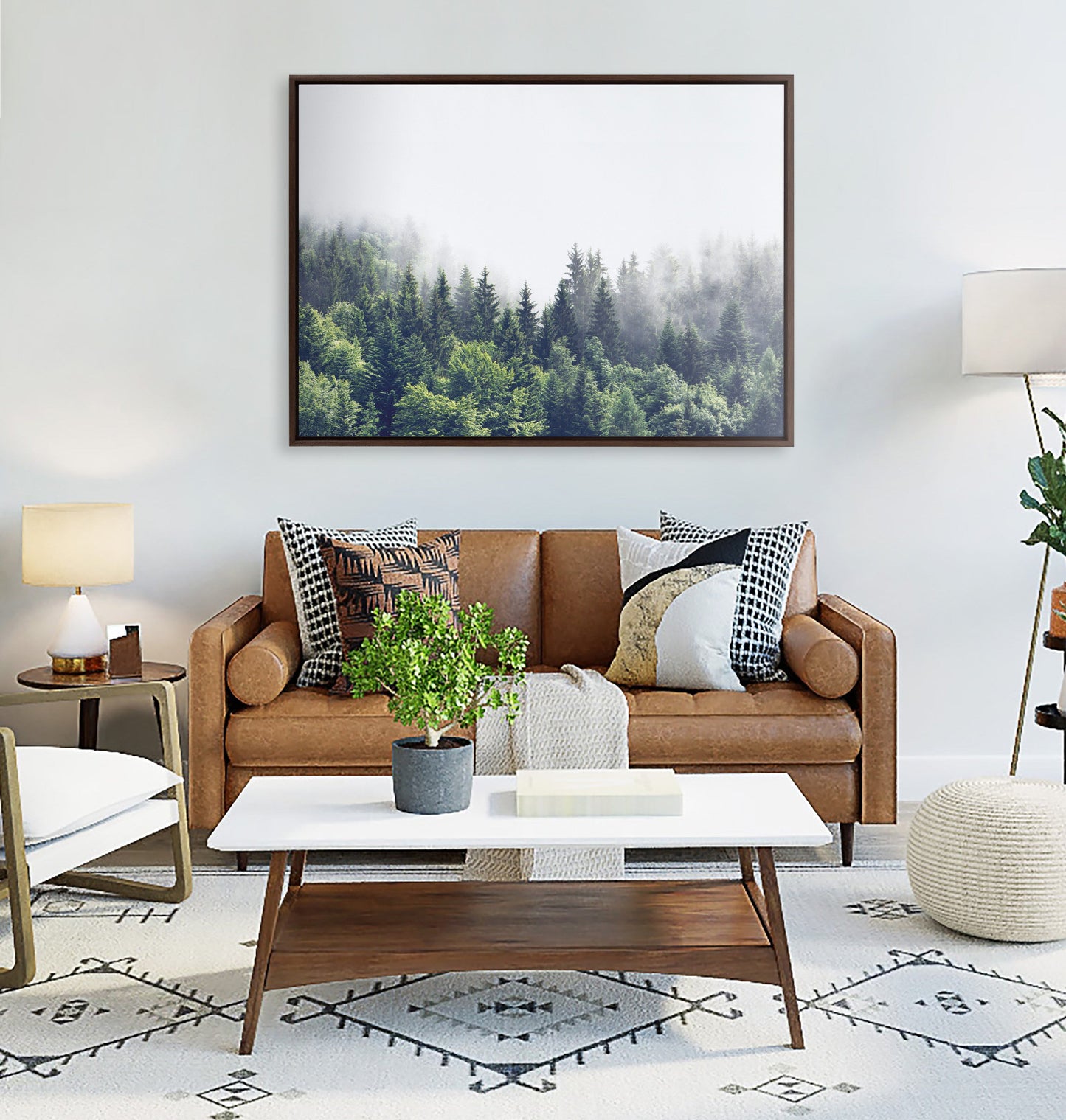 Sylvie Lush Green Forest On A Foggy Day Framed Canvas by The Creative Bunch Studio