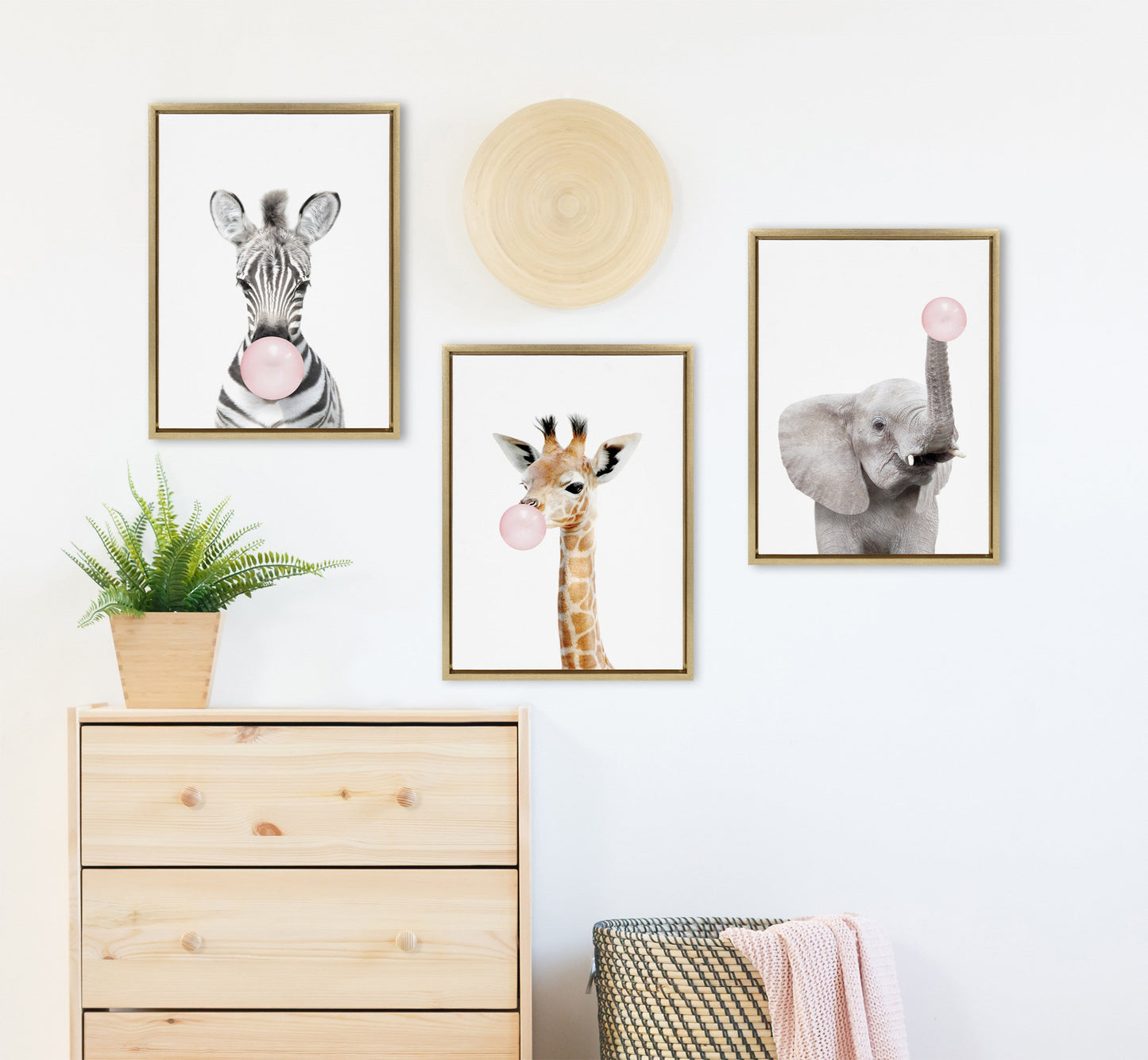 Bubble Gum Elephant Framed Canvas Wall Art