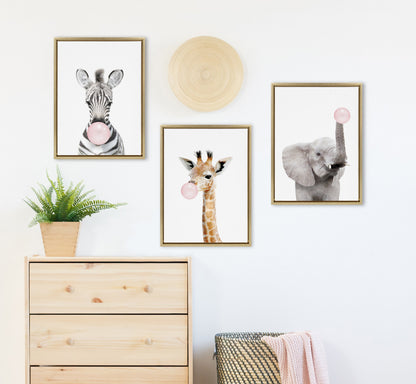 Sylvie Bubble Gum Elephant Framed Canvas by Amy Peterson Art Studio