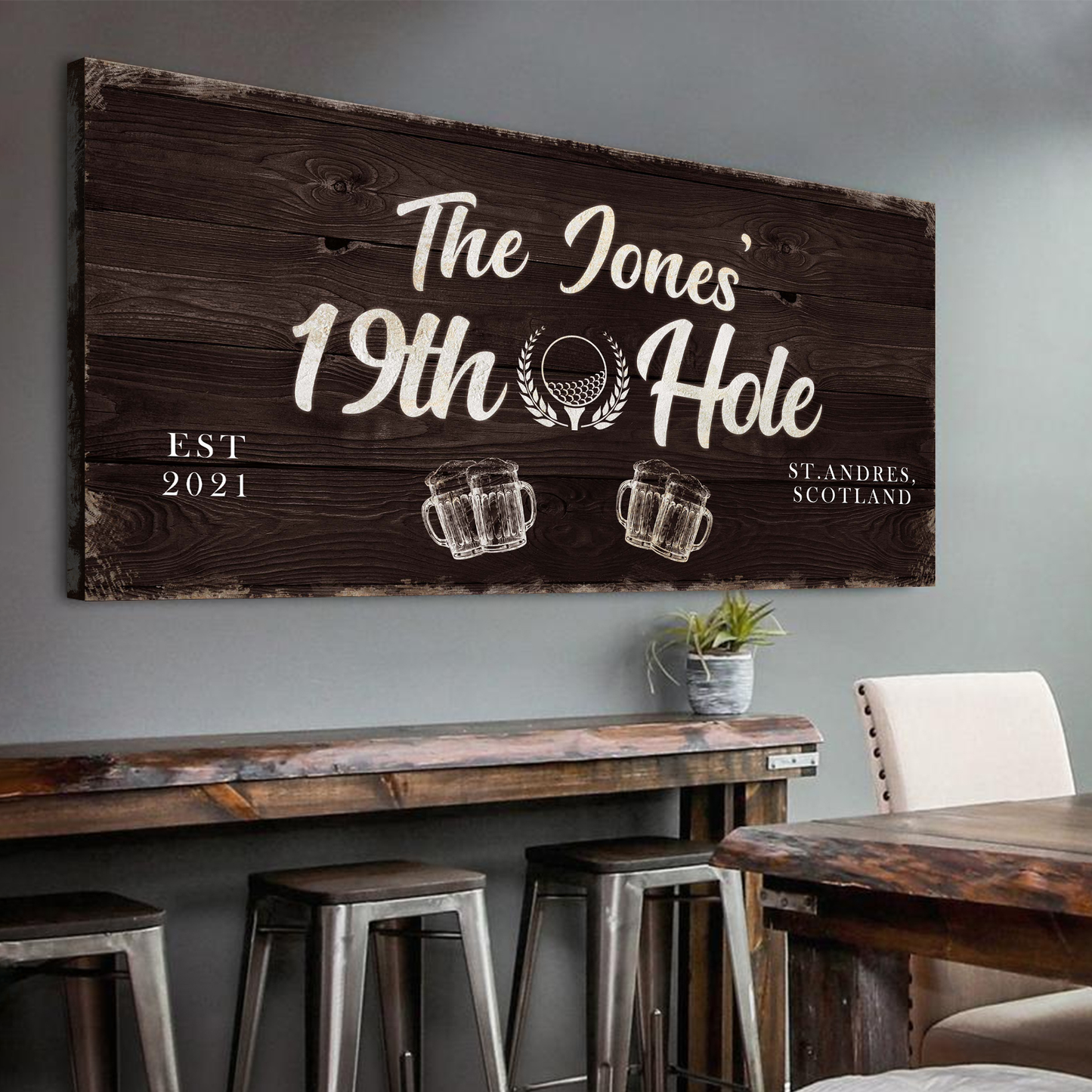 19th Hole Golf Personalized Canvas Sign