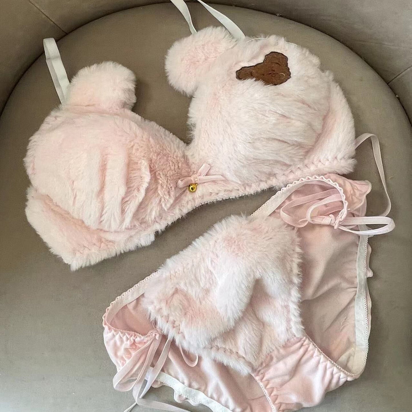 kawaii plush bra set in pastel pink