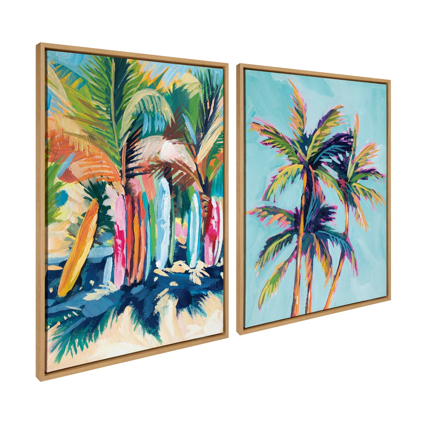 Surf and Sand Tropical Palms Framed Canvas Wall Art Set