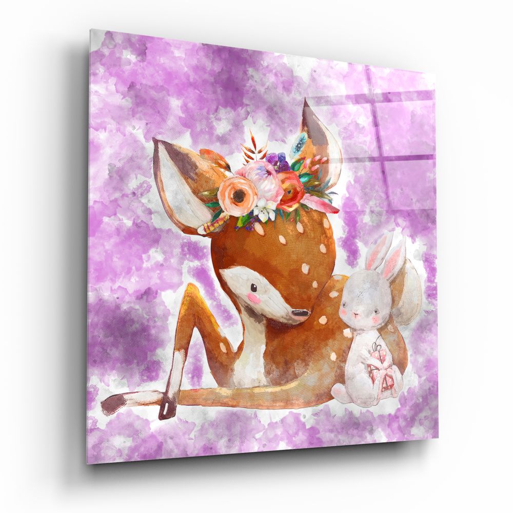 Gazelle and rabbit glass wall art