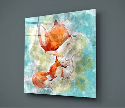 Fox and Mouse Glass Wall Art