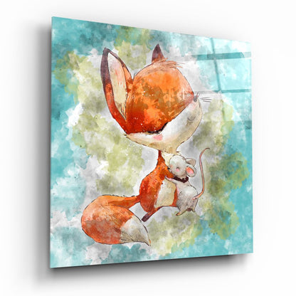 Fox and Mouse glass wall art woodland scene