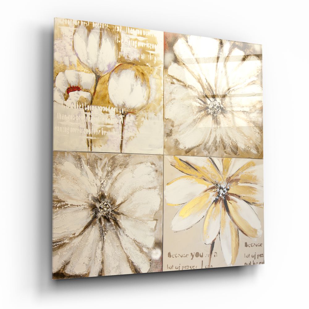 White Gold Floral Four Panel Art