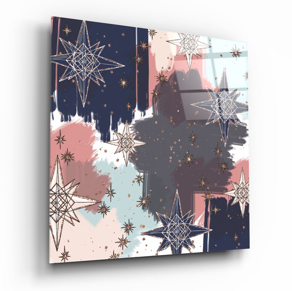 Navy blush eight point star tempered glass wall art