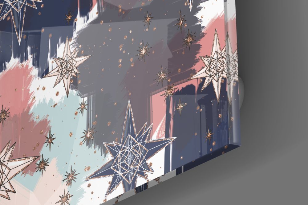 Navy and Blush Eight Point Stars Glass Wall Art