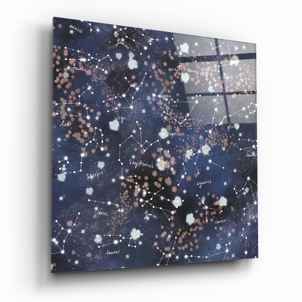 Constellation star map night sky glass wall art