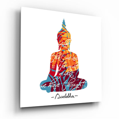 Buddha glass wall art in serene meditation pose