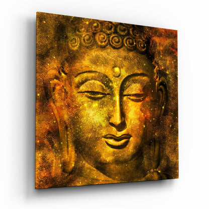 Buddha glass wall art in serene meditation pose