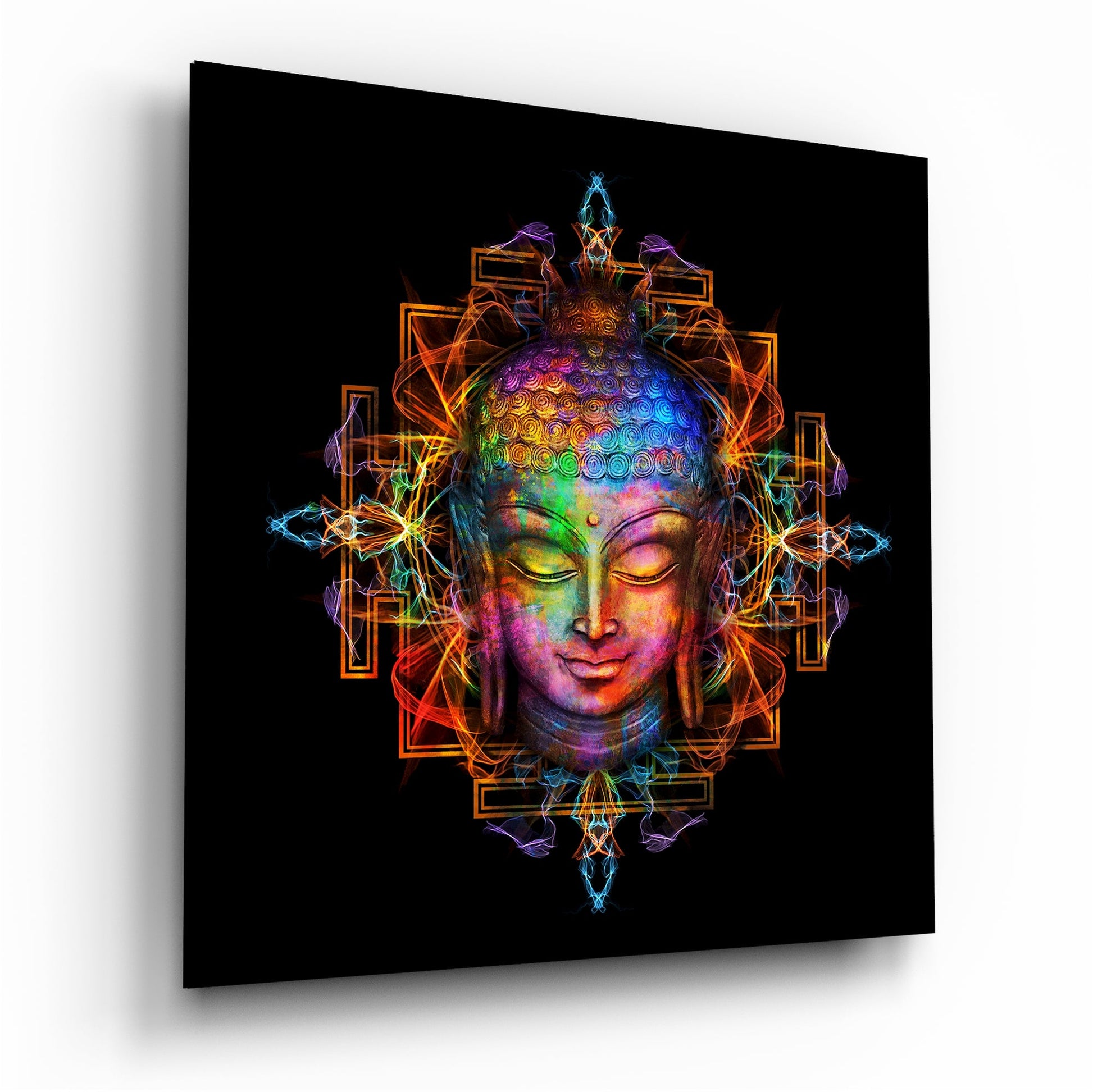 Buddha glass wall art in serene meditation pose