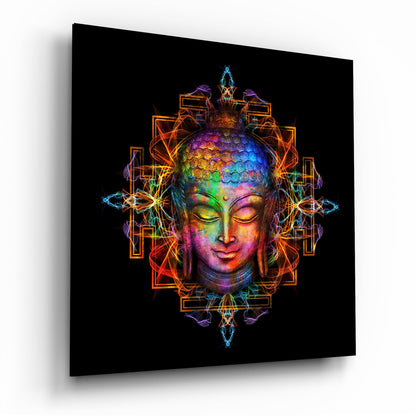 Buddha glass wall art in serene meditation pose