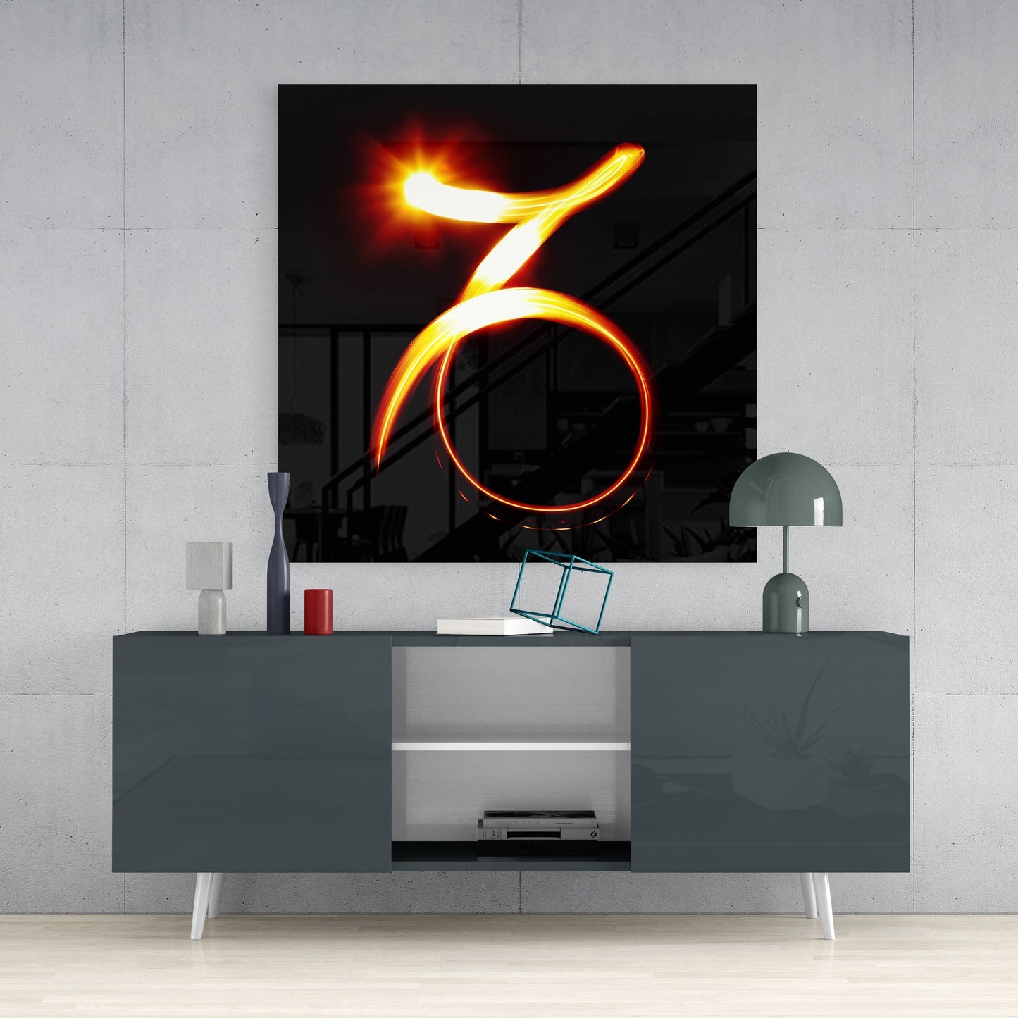 Capricorn Symbol Fire Trail Glass Wall Art