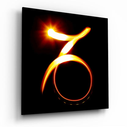 Capricorn symbol fire trail glass wall art