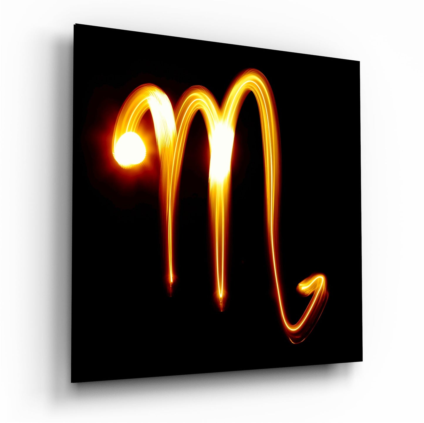 Burning light trail Scorpio symbol glass wall art