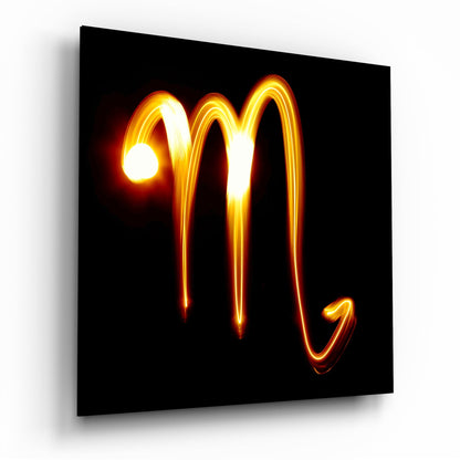 Burning light trail Scorpio symbol glass wall art