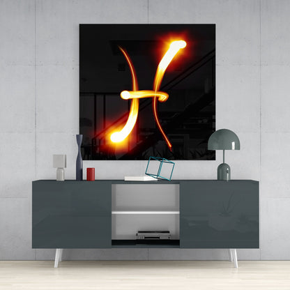 Pisces Symbol Flame Streak Glass Wall Art