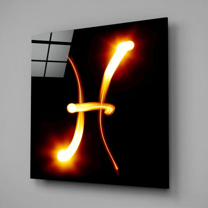 Pisces Symbol Flame Streak Glass Wall Art