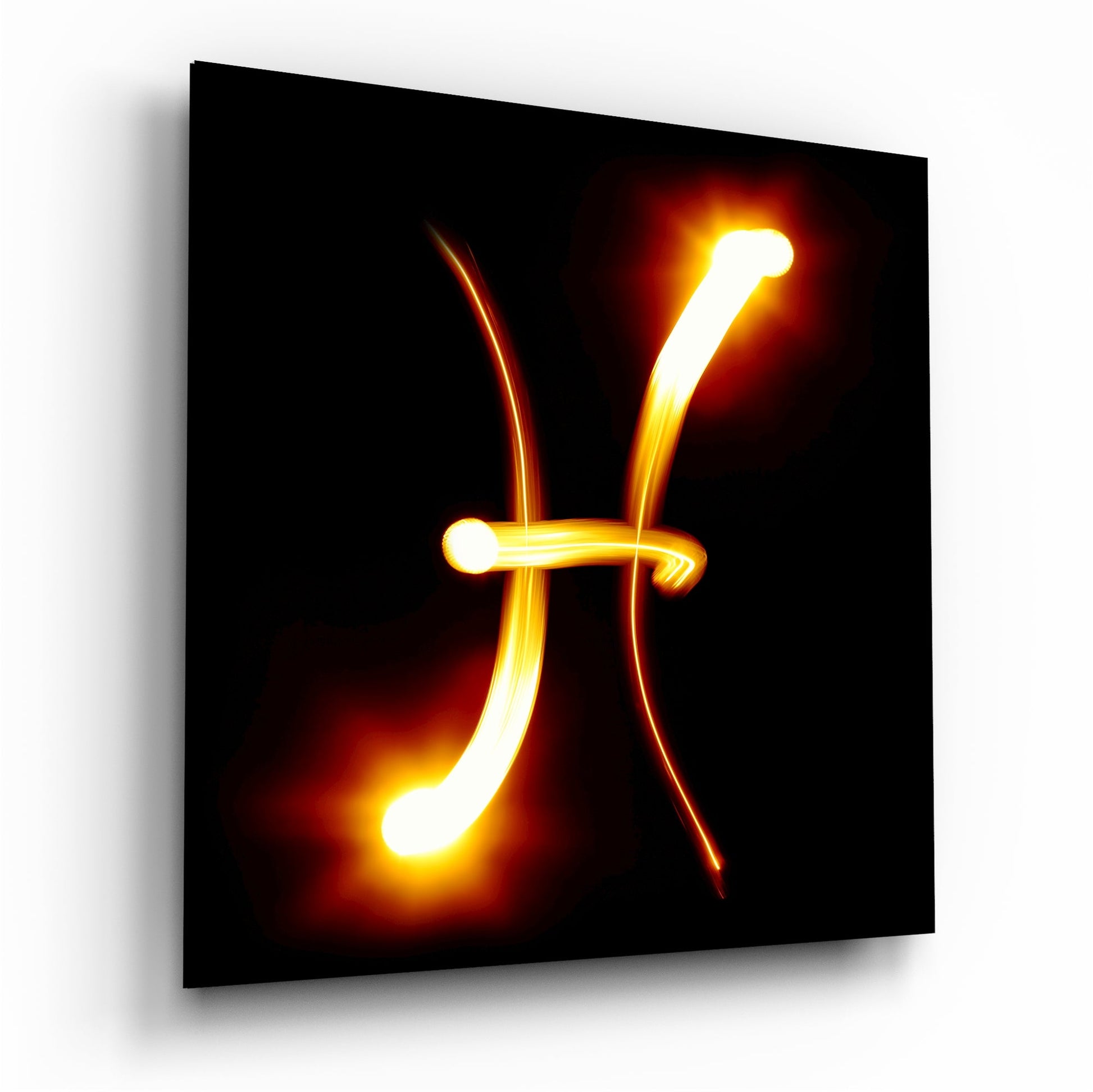 Pisces symbol flame streak glass wall art