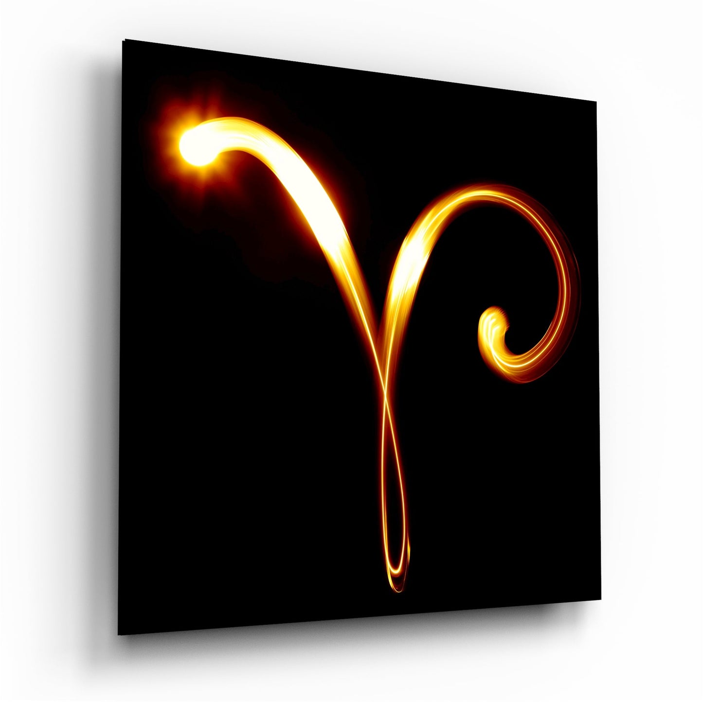 Aries zodiac symbol glass wall art in fiery light