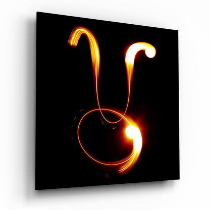 Glowing fire ring Taurus symbol glass wall art