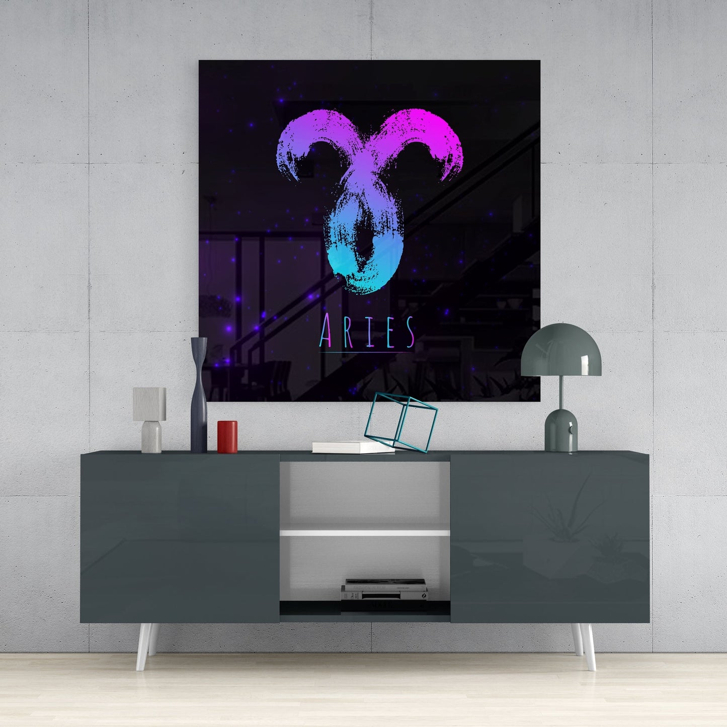 Magenta Cyan Aries Zodiac Glass Wall Art