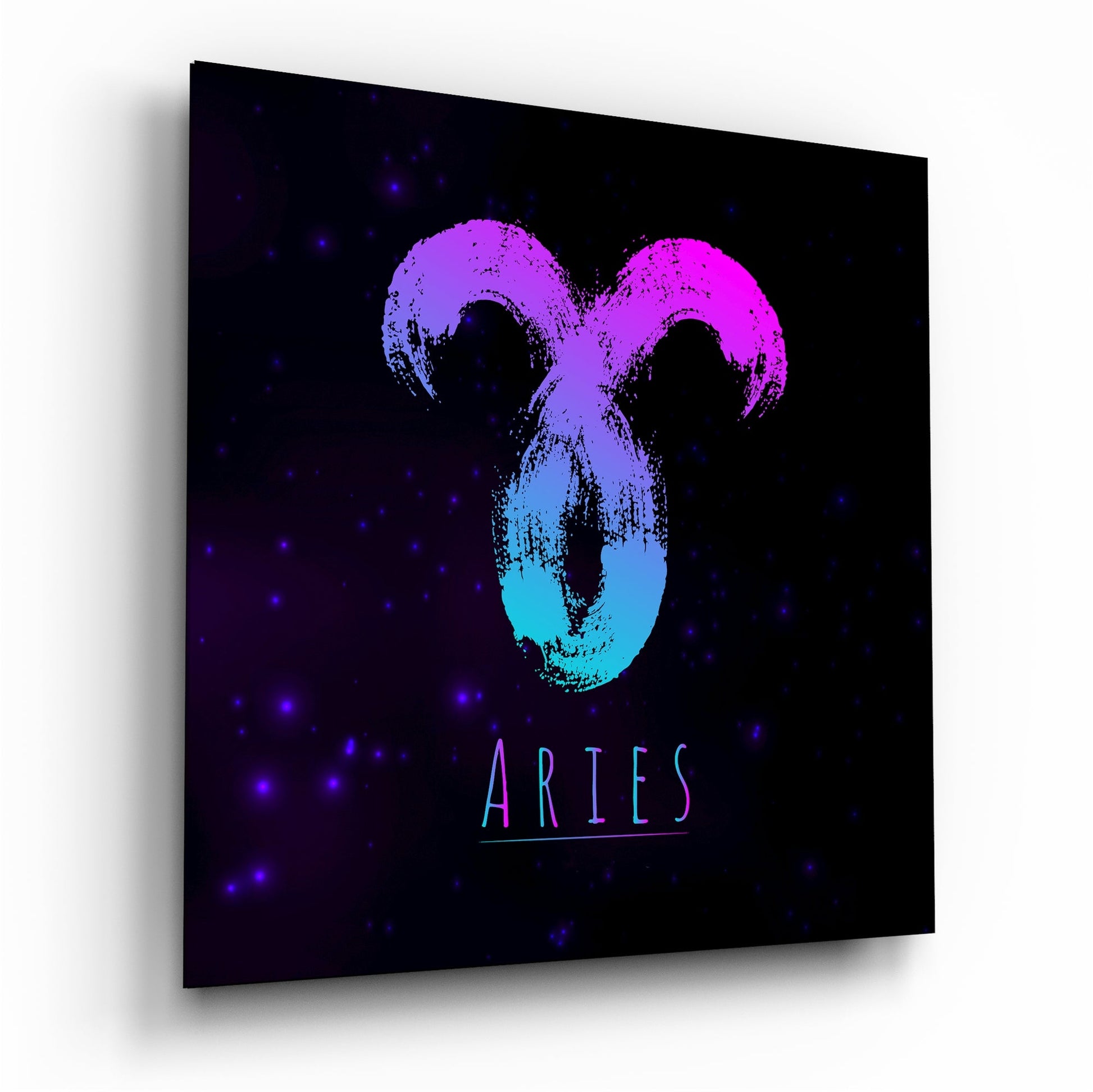 Magenta cyan Aries zodiac glass wall art