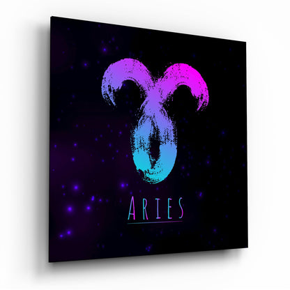 Magenta cyan Aries zodiac glass wall art