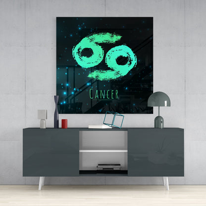 Mint Green Starry Cancer Zodiac Glass Wall Art