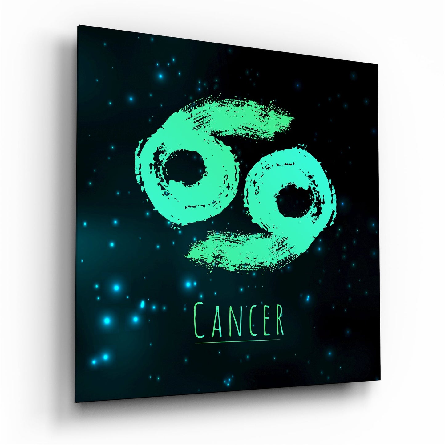 Mint green starry Cancer zodiac glass wall art